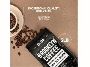 BROOKLYN COFFEE Whole Bean, Brazilian Santos Medium Roast (5lb) – Fresh Bulk Coffee Beans Roasted Weekly in NYC