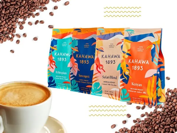 KAHAWA 1893 - Whole Coffee Beans - Variety Pack - Includes Safari, Serengeti, Kenyan, and Ethiopian - Perfect Freshly Brewed